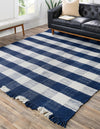 Sustainable Grid Indoor-Outdoor Oasis Collection Area Rug - Savannah Square Navy Blue  lifestyle 77