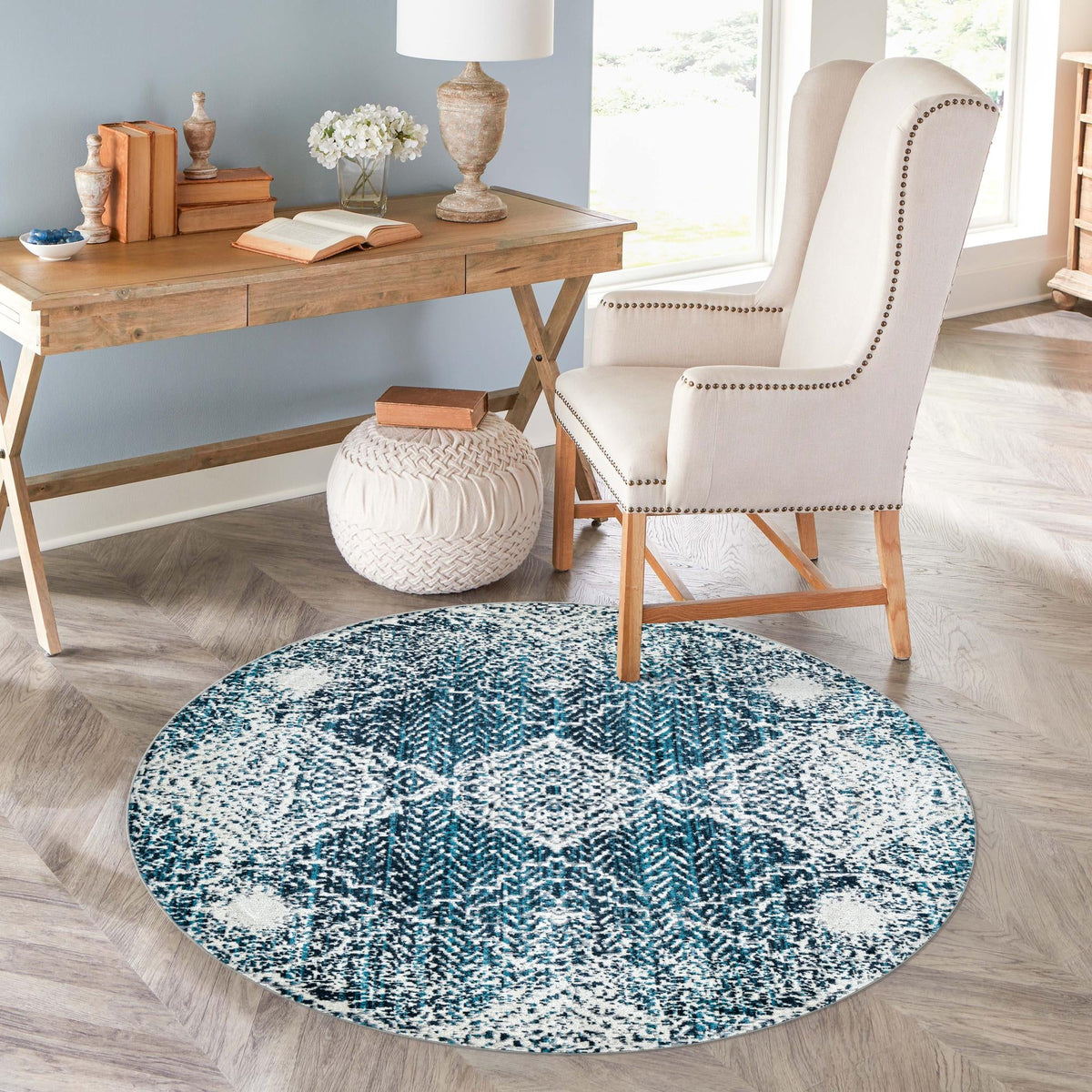 Aegean Elegance Washables Collection Area Rug -  Naxos Round Navy Blue  lifestyle 101