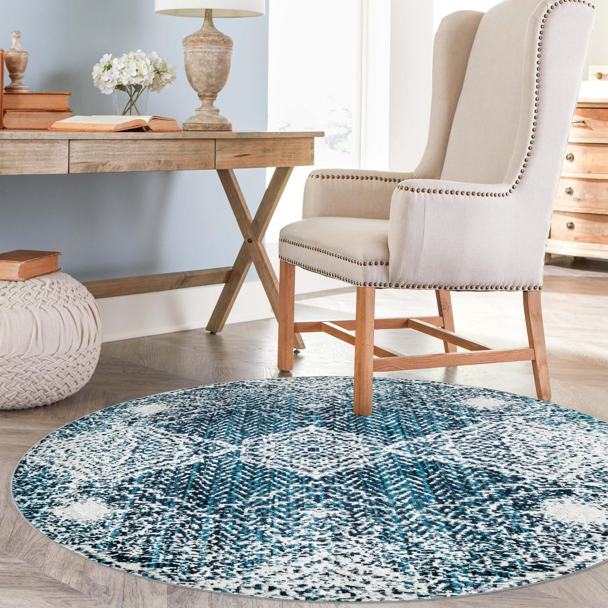 Aegean Elegance Washables Collection Area Rug -  Naxos Round Navy Blue  lifestyle 107