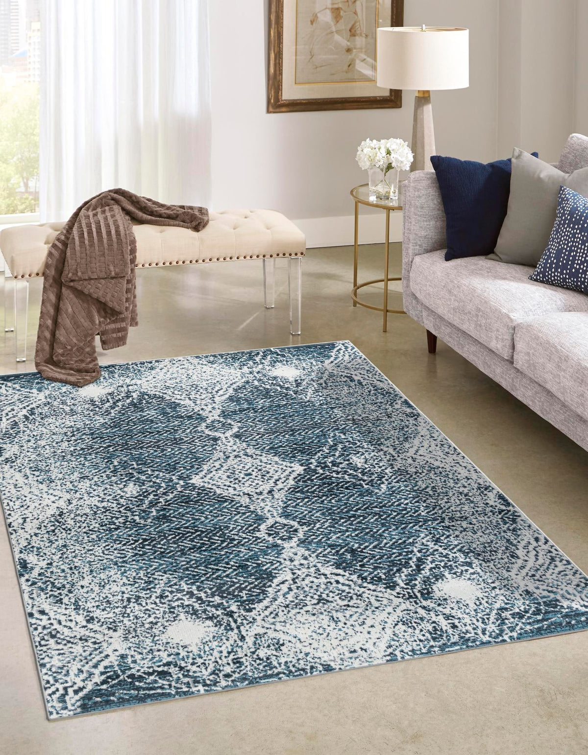 Aegean Elegance Washables Collection Area Rug -  Naxos Rectangle Navy Blue  lifestyle 4