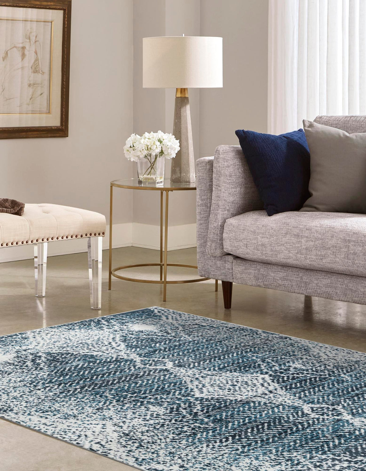 Aegean Elegance Washables Collection Area Rug -  Naxos Rectangle Navy Blue  lifestyle 6