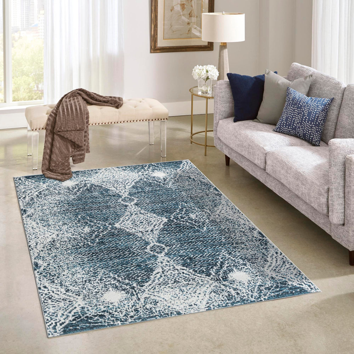 Aegean Elegance Washables Collection Area Rug -  Naxos Rectangle Navy Blue  lifestyle 18