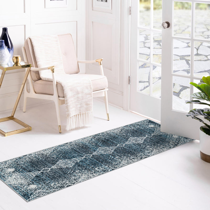 Aegean Elegance Washables Collection Area Rug -  Naxos Runner Navy Blue  lifestyle 109