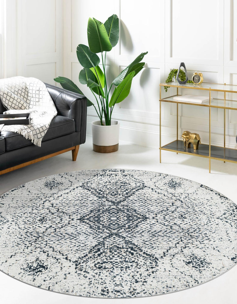 Aegean Elegance Washables Collection Area Rug -  Naxos Round Black and White  lifestyle 29