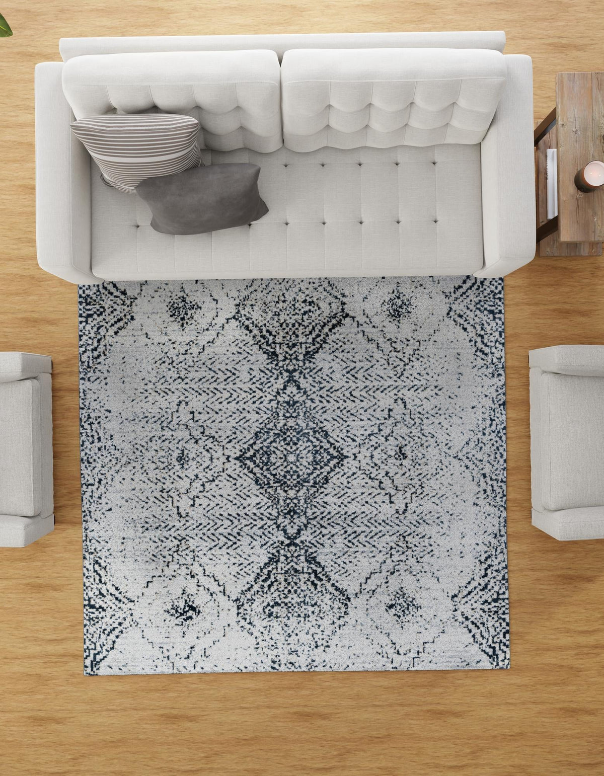 Aegean Elegance Washables Collection Area Rug -  Naxos Square Black and White  lifestyle 96