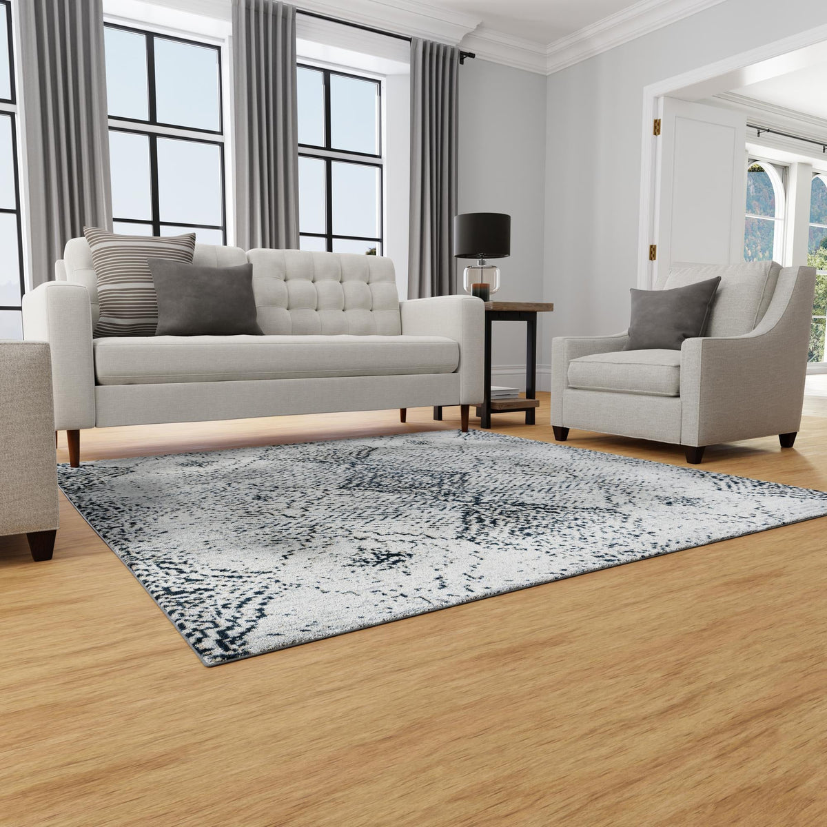 Aegean Elegance Washables Collection Area Rug -  Naxos Square Black and White  lifestyle 106