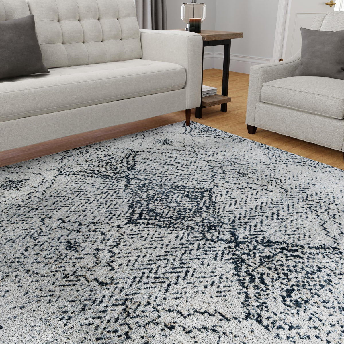 Aegean Elegance Washables Collection Area Rug -  Naxos Square Black and White  lifestyle 110