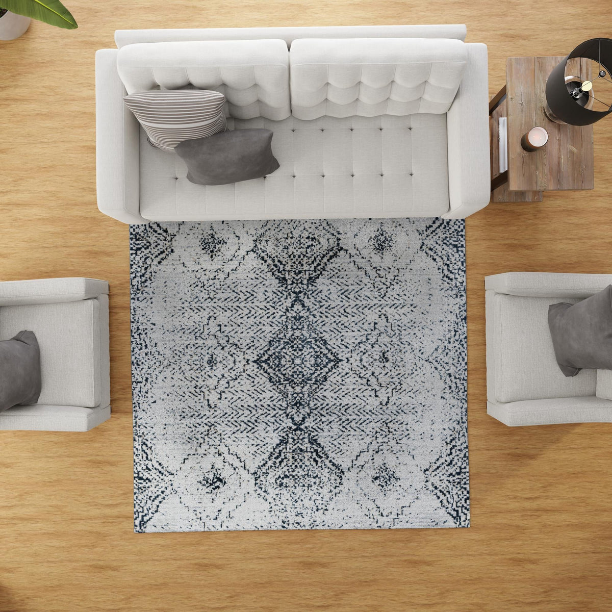 Aegean Elegance Washables Collection Area Rug -  Naxos Square Black and White  lifestyle 112