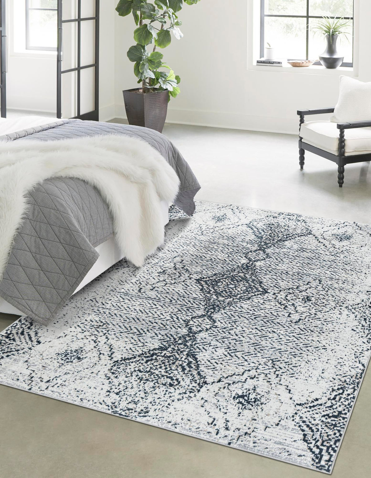 Aegean Elegance Washables Collection Area Rug -  Naxos Rectangle Black and White  lifestyle 2