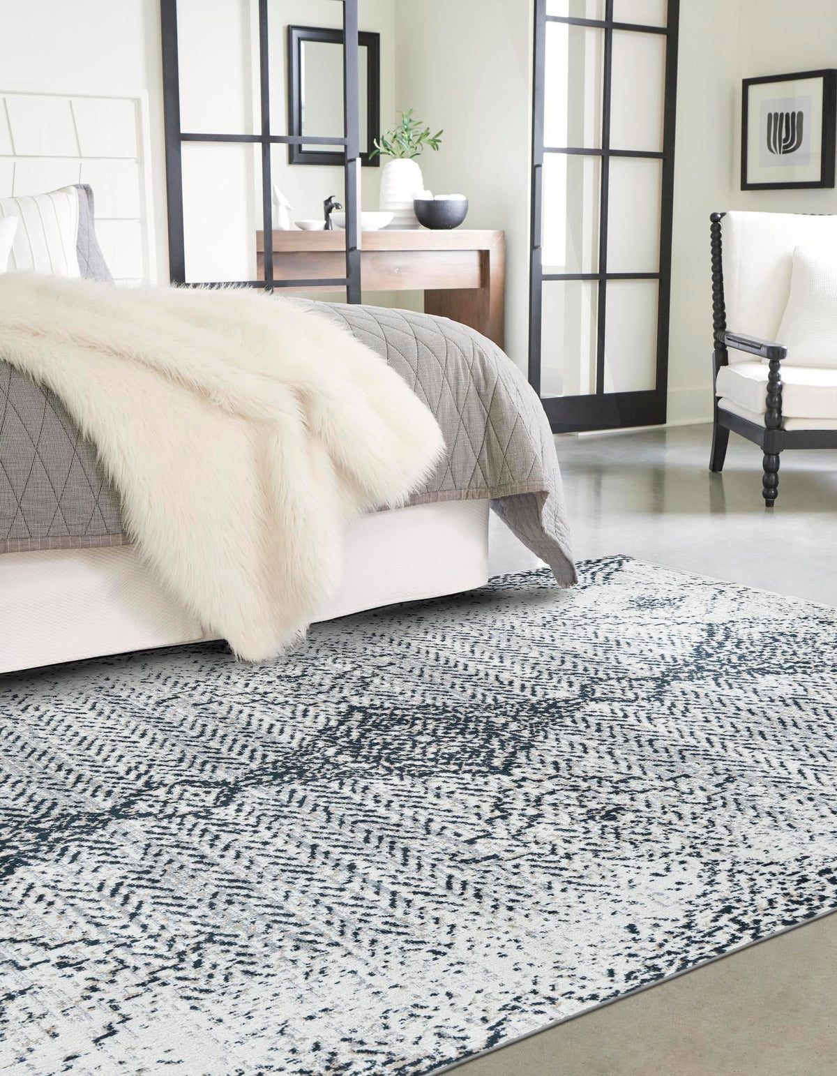 Aegean Elegance Washables Collection Area Rug -  Naxos Rectangle Black and White  lifestyle 3