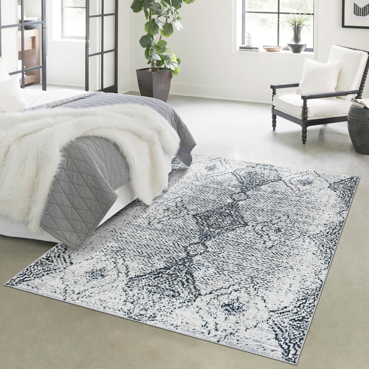 Aegean Elegance Washables Collection Area Rug -  Naxos Rectangle Black and White  lifestyle 14