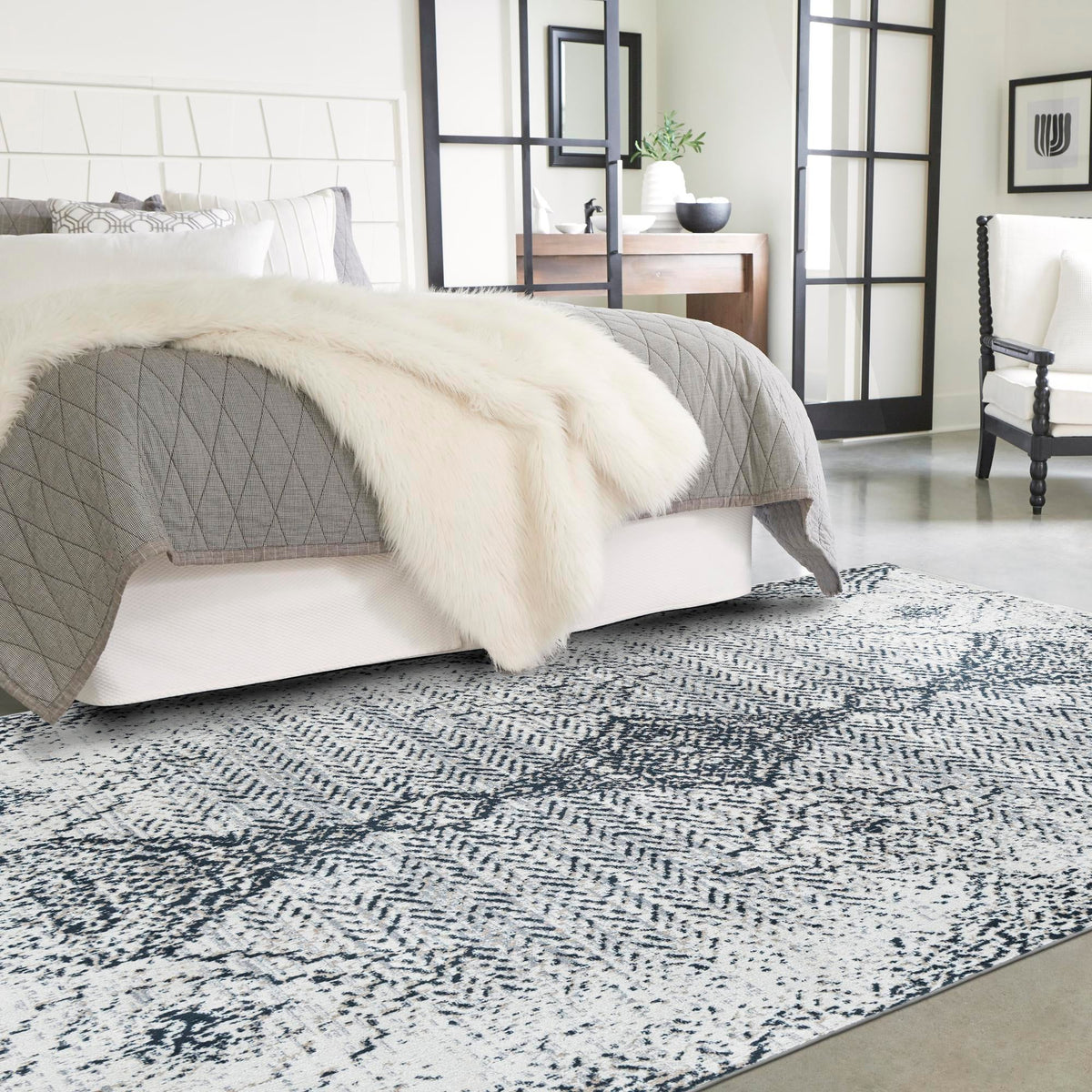 Aegean Elegance Washables Collection Area Rug -  Naxos Rectangle Black and White  lifestyle 15
