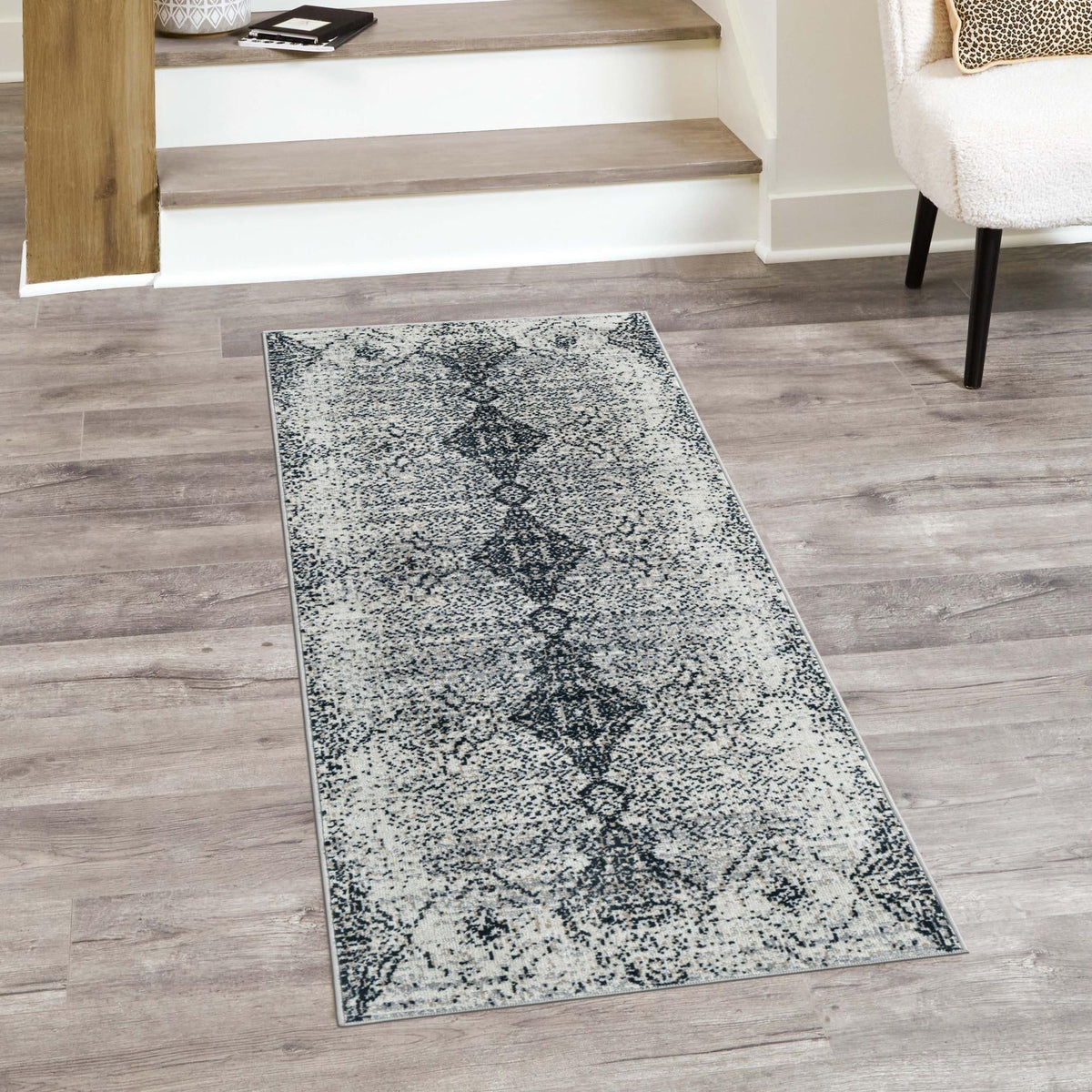 Aegean Elegance Washables Collection Area Rug -  Naxos Runner Black and White  lifestyle 98