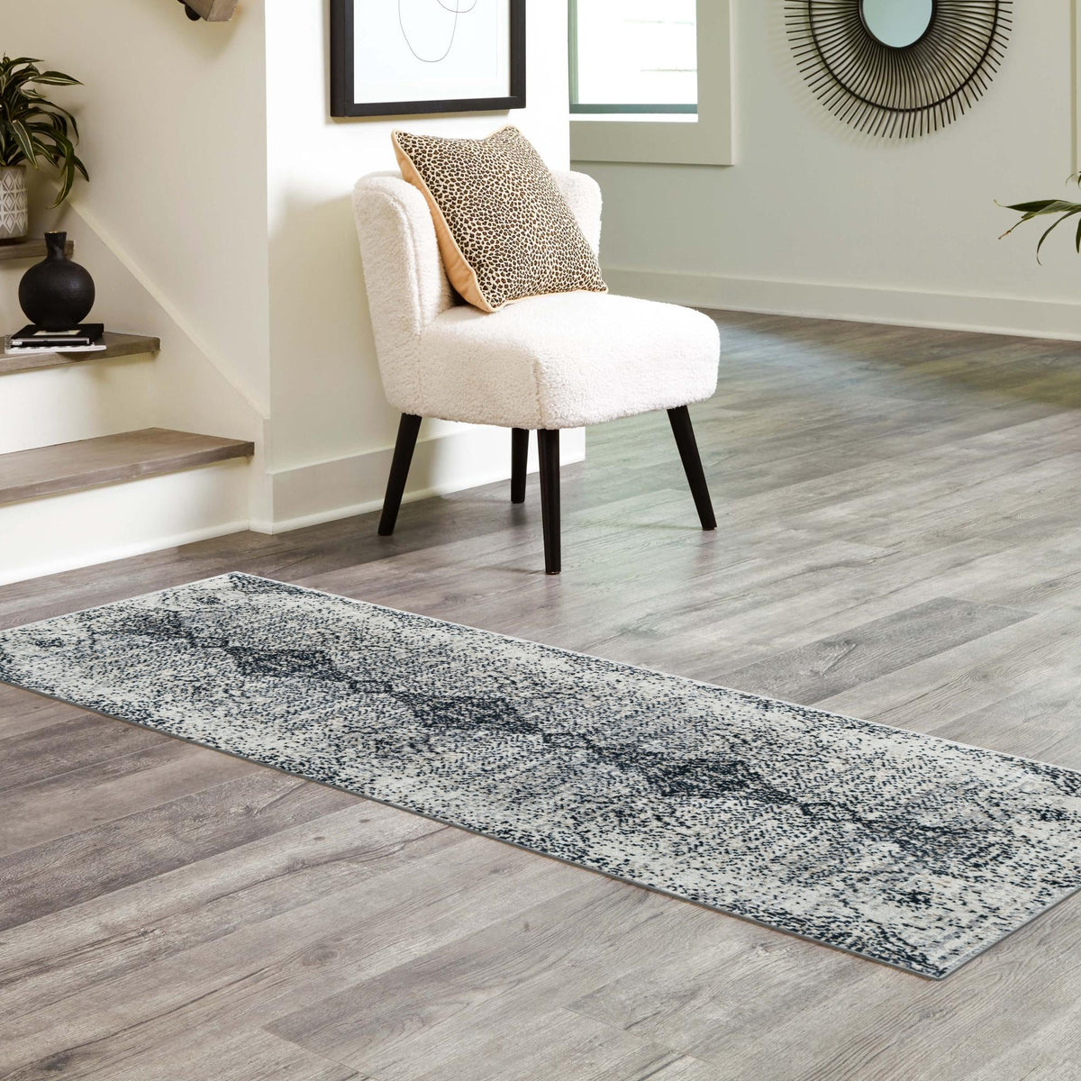Aegean Elegance Washables Collection Area Rug -  Naxos Runner Black and White  lifestyle 104