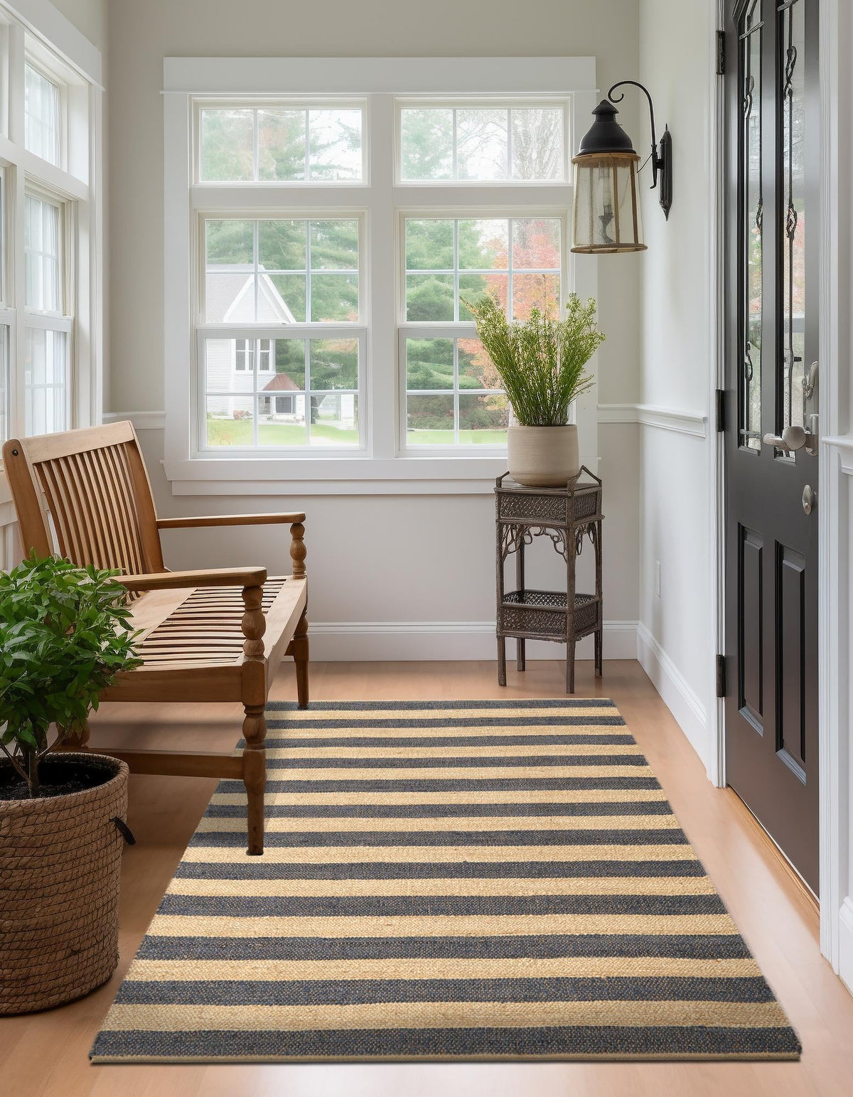 Woven Seaside Jute Collection Area Rug - Nantucket Rectangle Navy Ivory  lifestyle 10