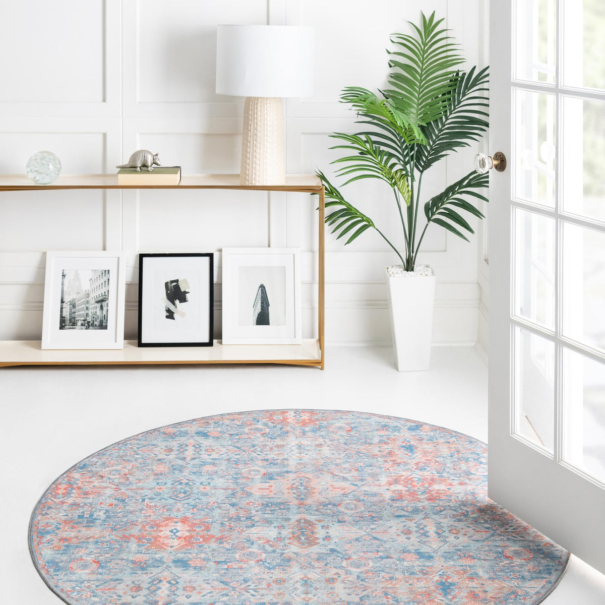Heritage Elegance Collection Area Rug -  Potala Round Blue  lifestyle 110