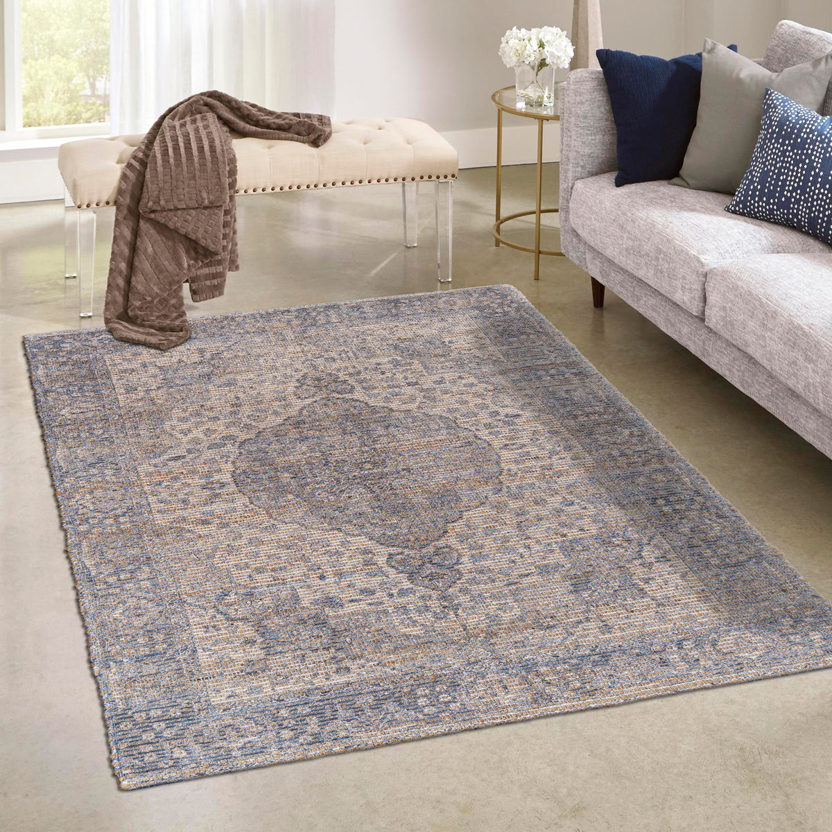 Savannah Threads Collection Area Rug - Charleston Rectangle Blue  lifestyle 42