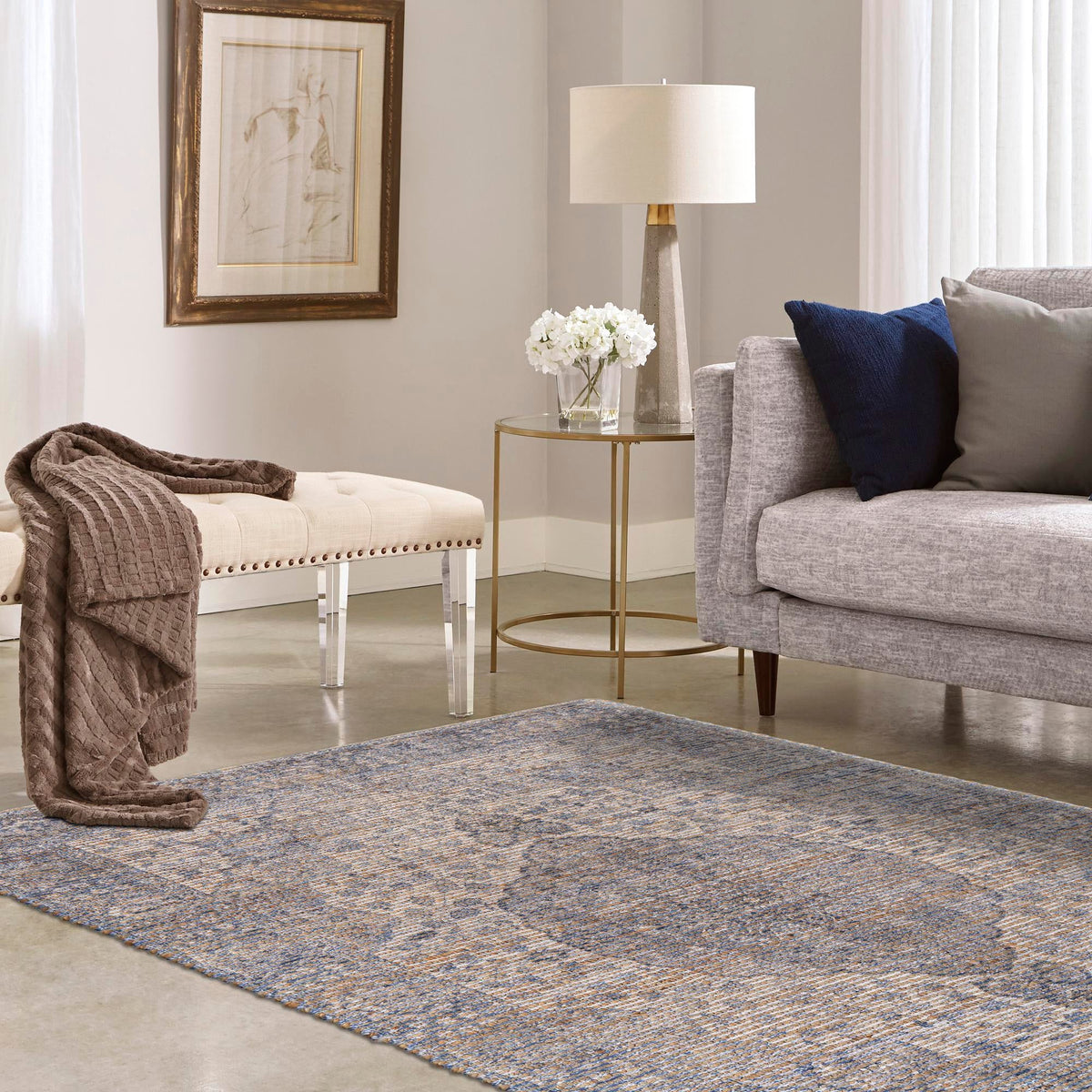 Savannah Threads Collection Area Rug - Charleston Rectangle Blue  lifestyle 44