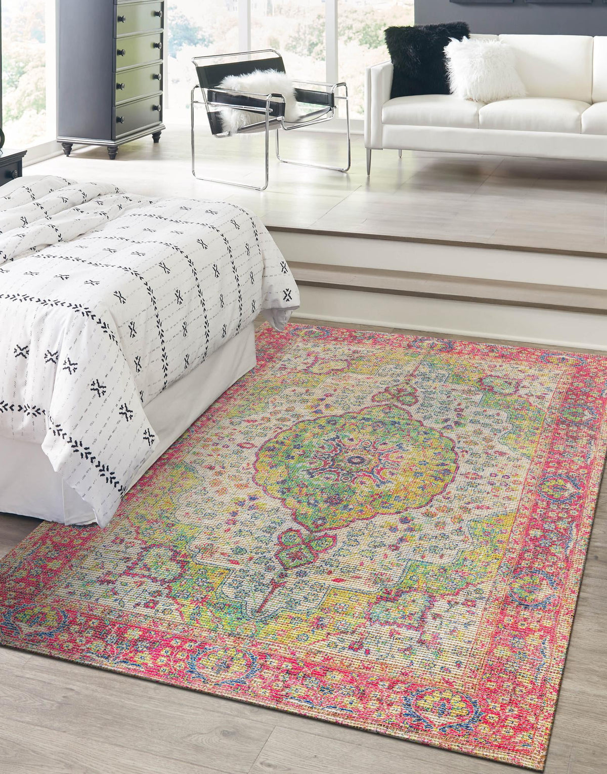 Savannah Threads Collection Area Rug - Charleston Rectangle Ivory Pink  lifestyle 11