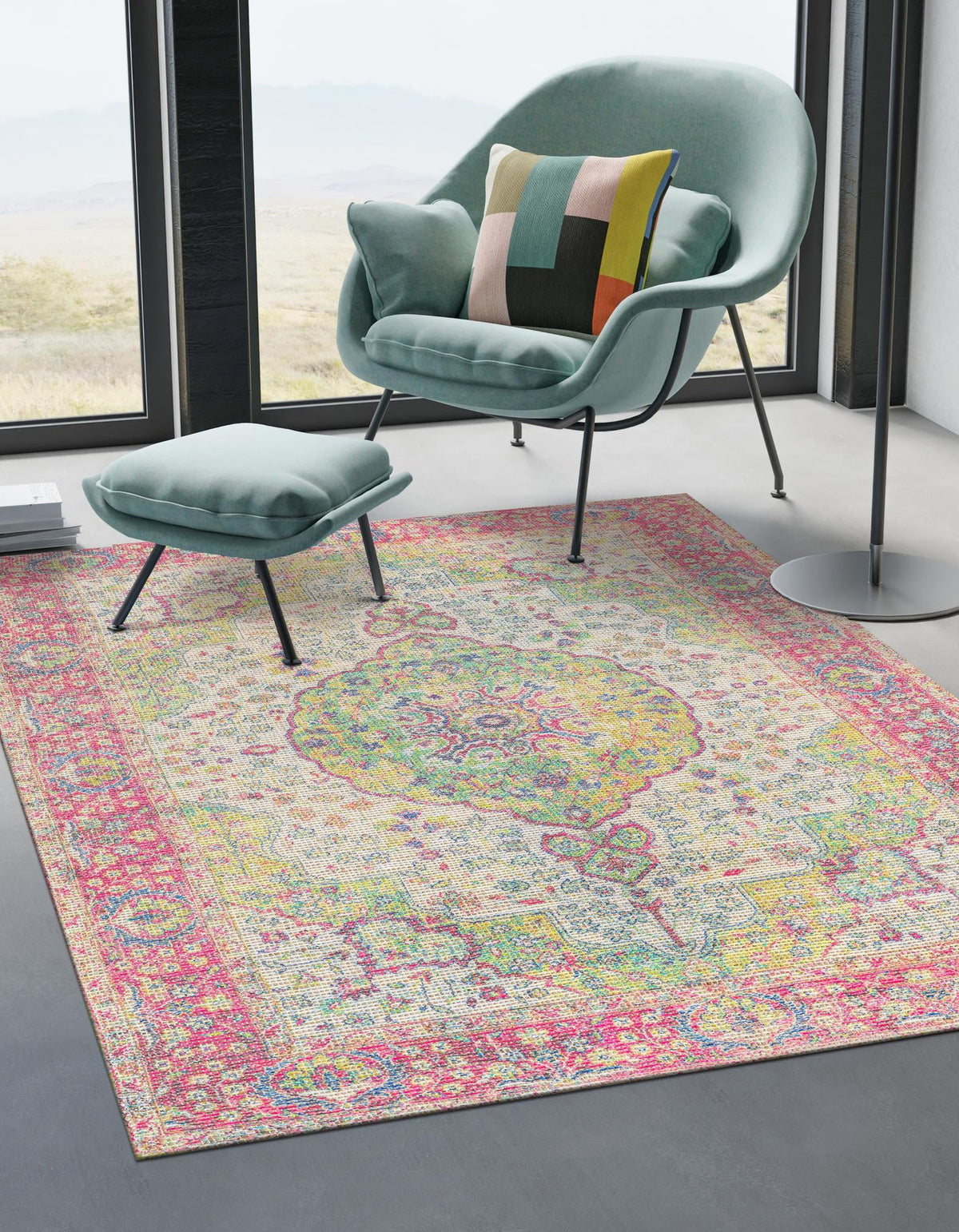 Savannah Threads Collection Area Rug - Charleston Rectangle Ivory Pink  lifestyle 13
