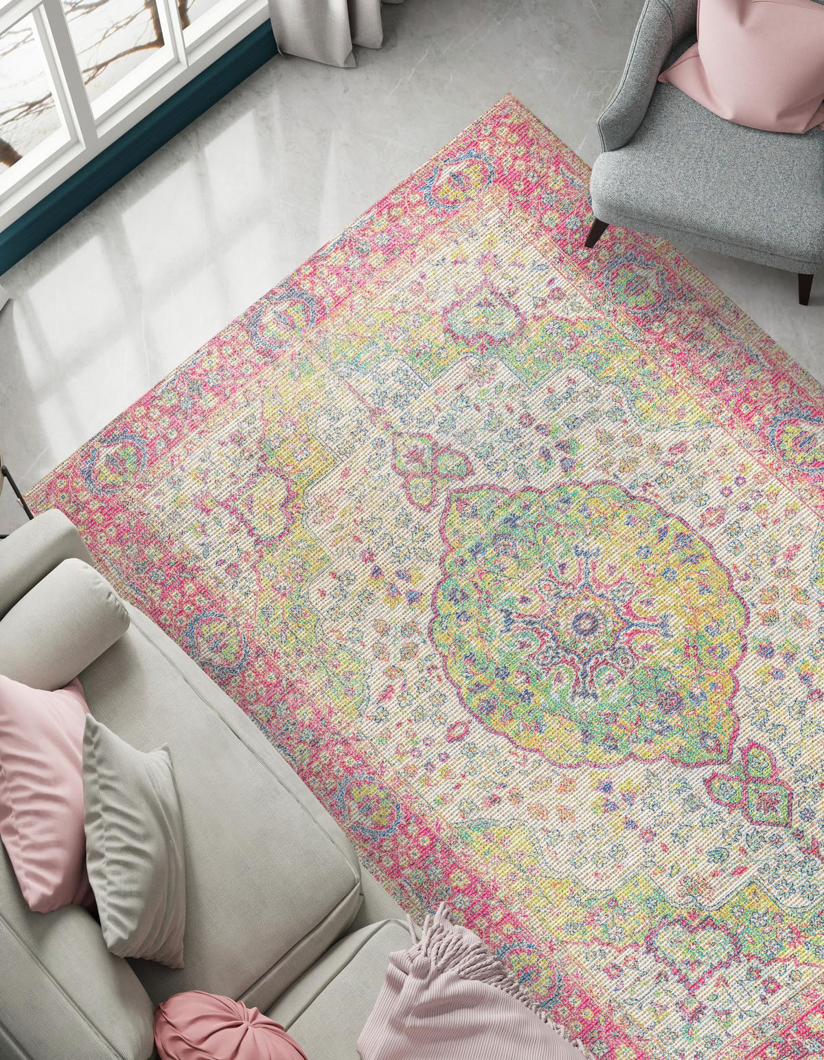 Savannah Threads Collection Area Rug - Charleston Rectangle Ivory Pink  lifestyle 21