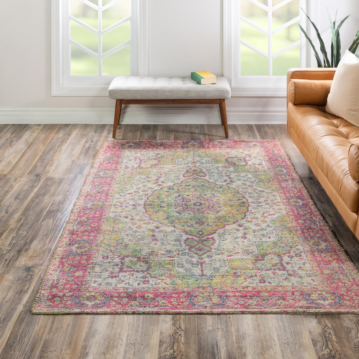 Savannah Threads Collection Area Rug - Charleston Rectangle Ivory Pink  lifestyle 43