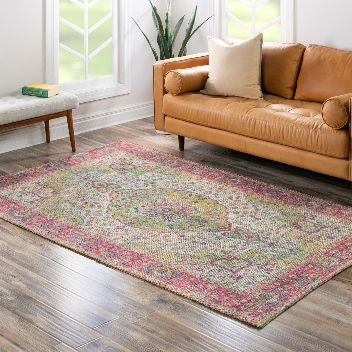 Savannah Threads Collection Area Rug - Charleston Rectangle Ivory Pink  lifestyle 45