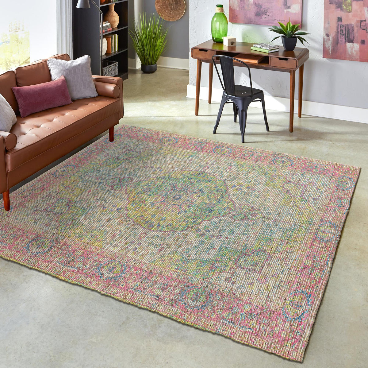 Savannah Threads Collection Area Rug - Charleston Square Ivory Pink  lifestyle 73