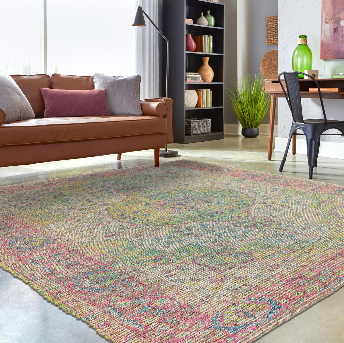 Savannah Threads Collection Area Rug - Charleston Square Ivory Pink  lifestyle 77