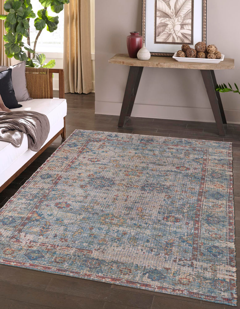 Savannah Threads Collection Area Rug - Tybee Rectangle Teal blue  lifestyle 2