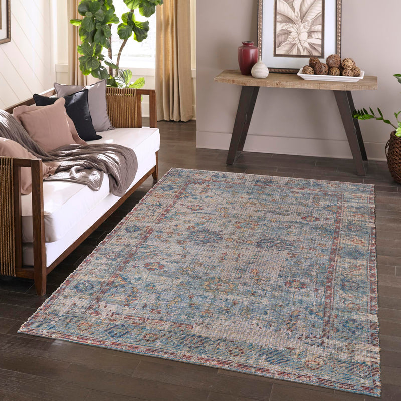 Savannah Threads Collection Area Rug - Tybee Rectangle Teal blue  lifestyle 41