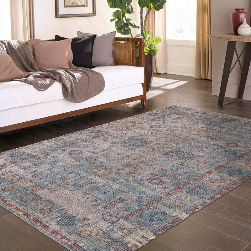 Savannah Threads Collection Area Rug - Tybee Rectangle Teal blue  lifestyle 43