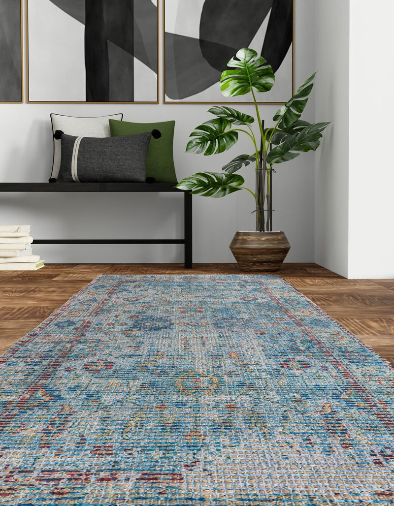 Savannah Threads Collection Area Rug - Tybee Runner Teal blue  lifestyle 57