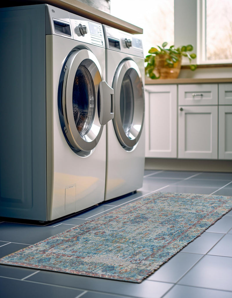 Savannah Threads Collection Area Rug - Tybee Runner Teal blue  lifestyle 65