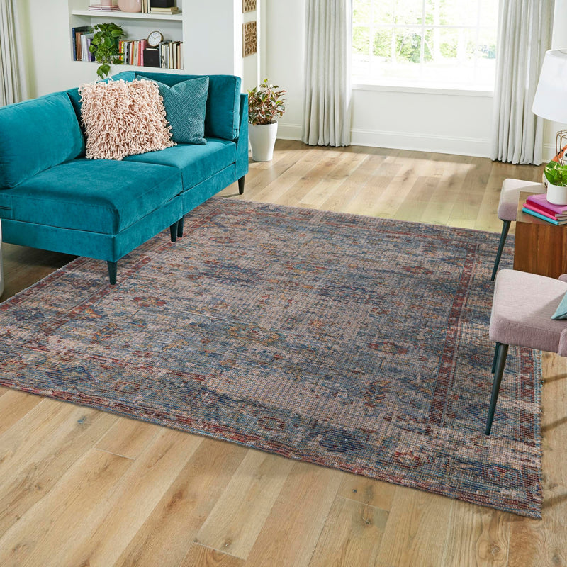 Savannah Threads Collection Area Rug - Tybee Square Teal blue  lifestyle 70