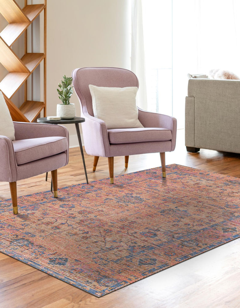 Savannah Threads Collection Area Rug - Tybee Rectangle Peach pink  lifestyle 9
