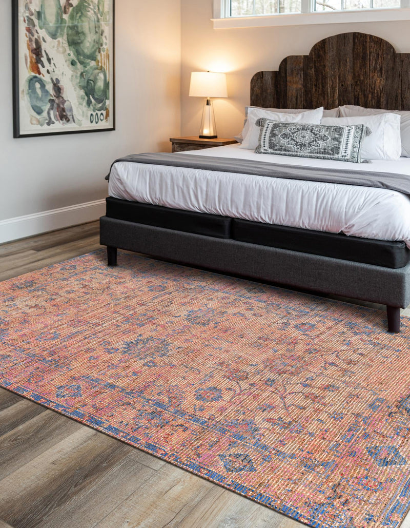 Savannah Threads Collection Area Rug - Tybee Rectangle Peach pink  lifestyle 11