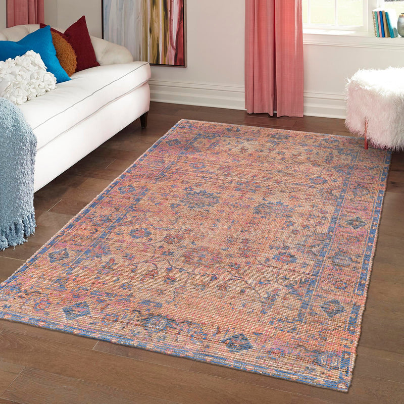 Savannah Threads Collection Area Rug - Tybee Rectangle Peach pink  lifestyle 42