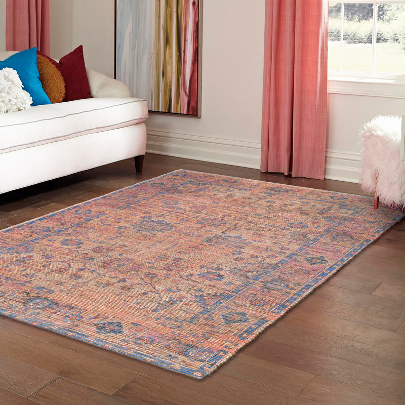 Savannah Threads Collection Area Rug - Tybee Rectangle Peach pink  lifestyle 44