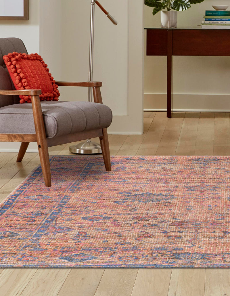 Savannah Threads Collection Area Rug - Tybee Square Peach pink  lifestyle 52
