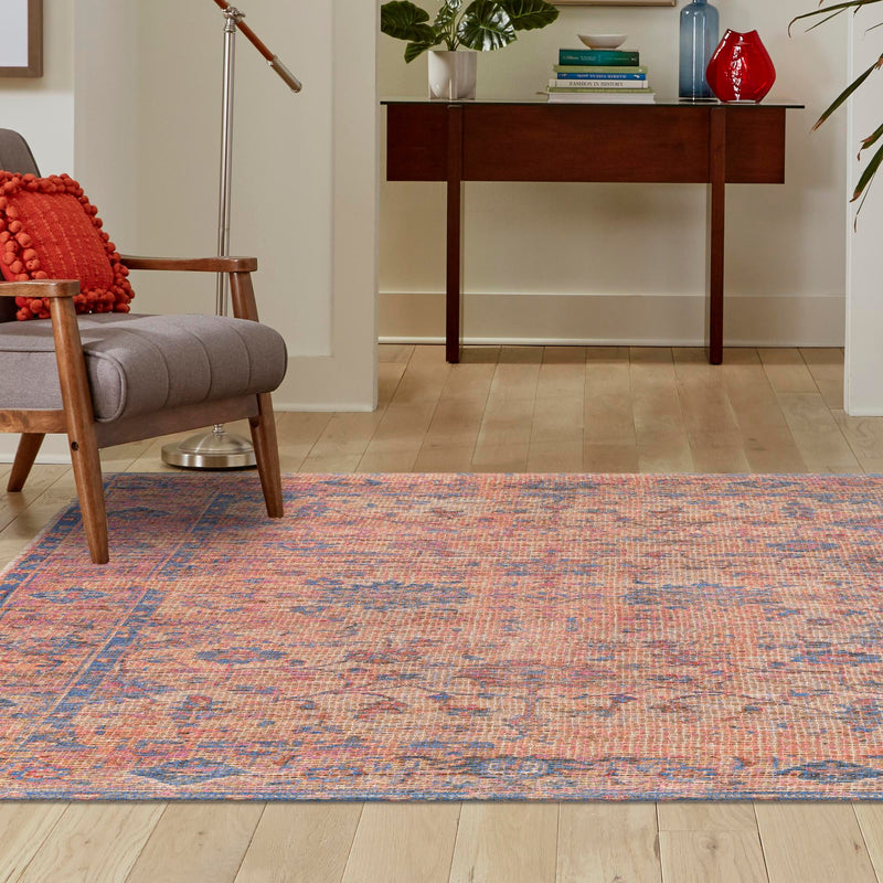 Savannah Threads Collection Area Rug - Tybee Square Peach pink  lifestyle 76