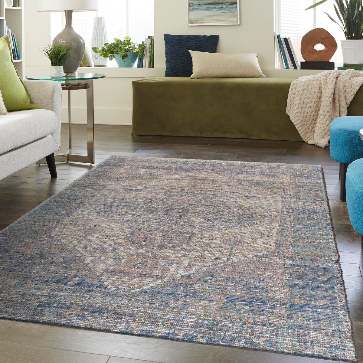 Desert Weave Jute Collection Area Rug - Sahara Rectangle Blue  lifestyle 45
