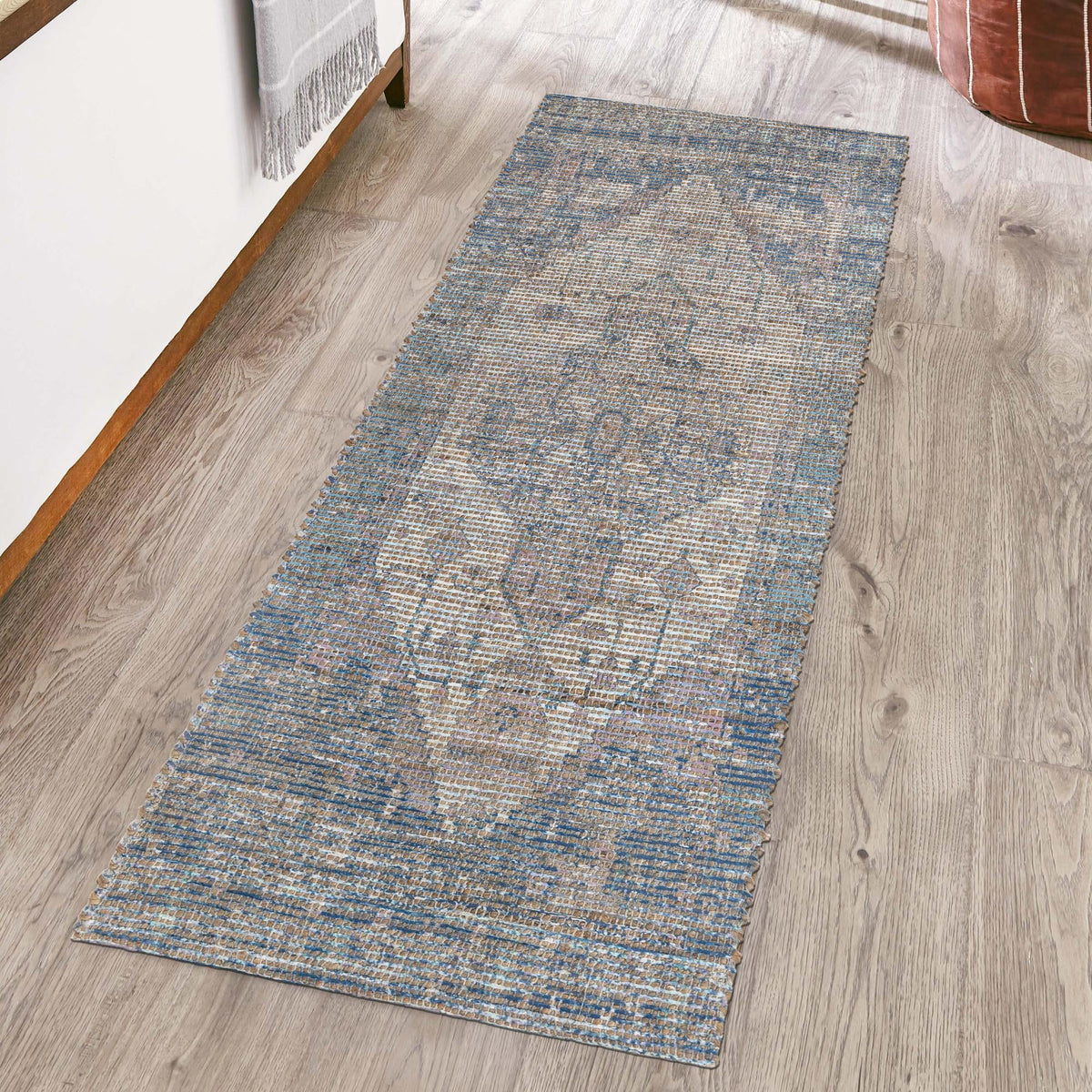 Desert Weave Jute Collection Area Rug - Sahara Runner Blue  lifestyle 110