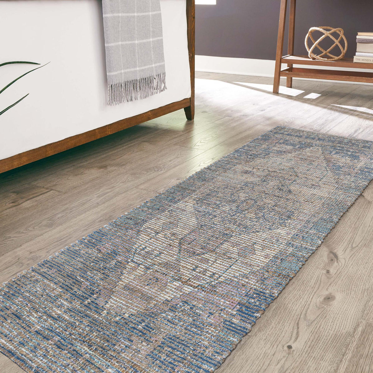 Desert Weave Jute Collection Area Rug - Sahara Runner Blue  lifestyle 116