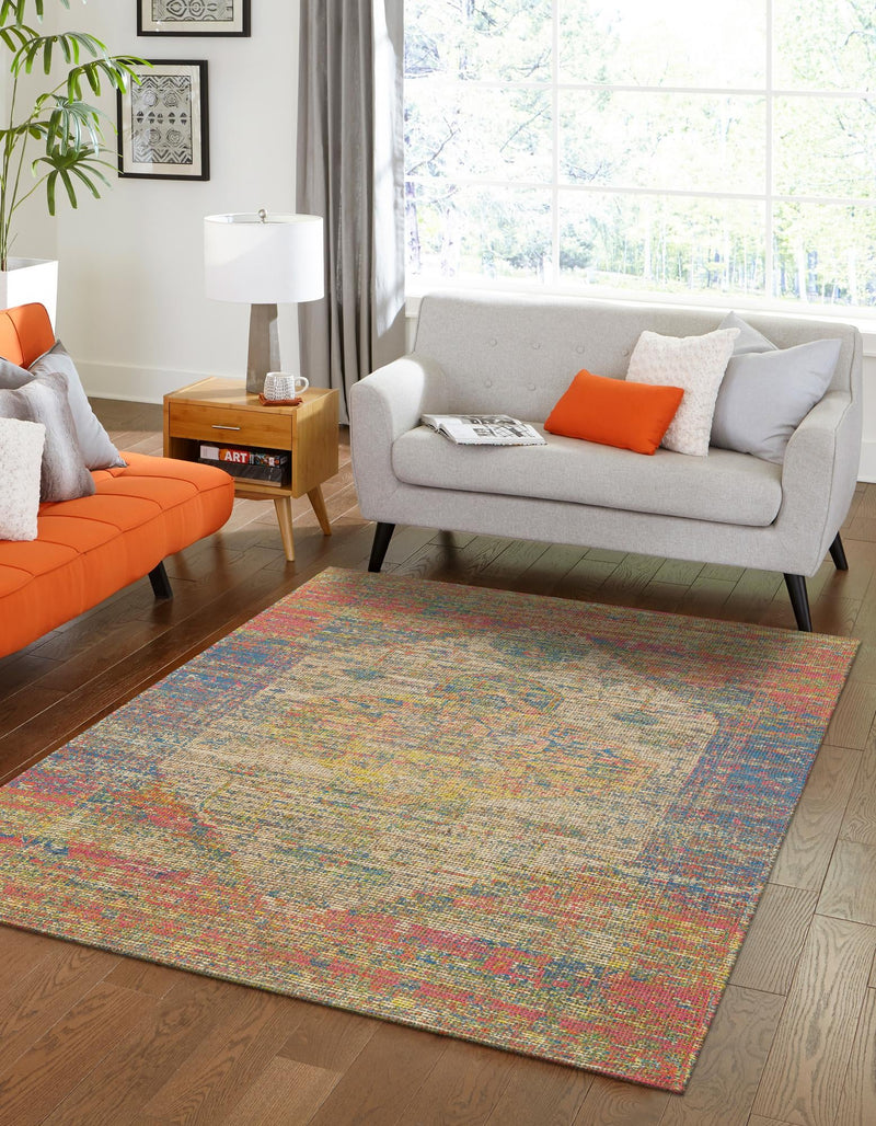 Desert Weave Jute Collection Area Rug - Sahara Rectangle Multi  lifestyle 6