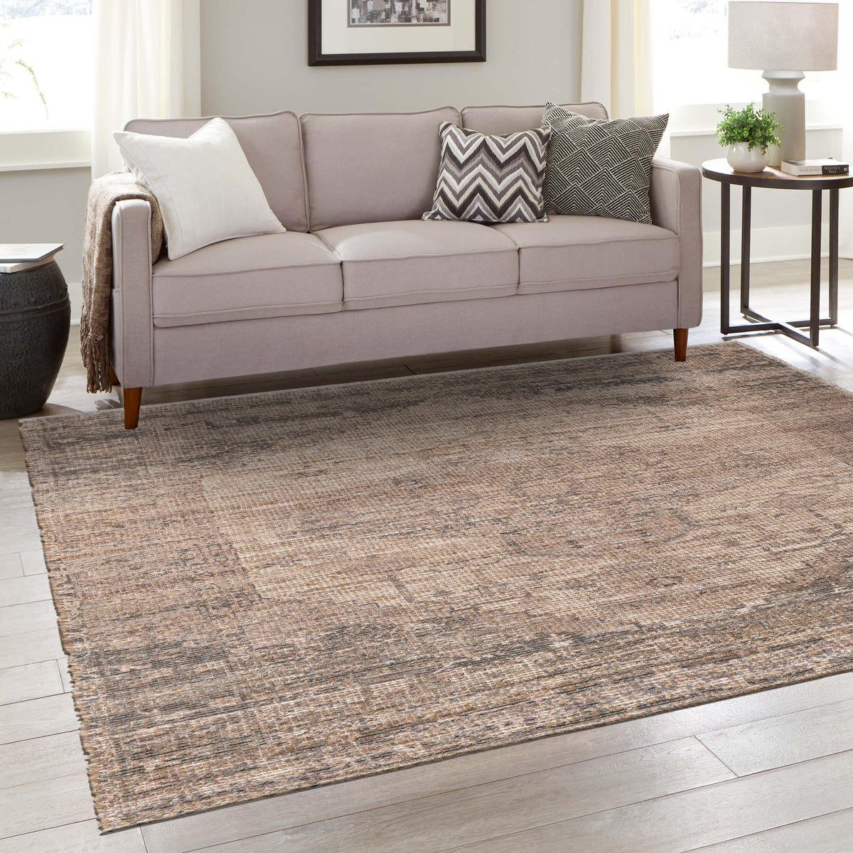 Desert Weave Jute Collection Area Rug - Sahara Square Natural  lifestyle 82