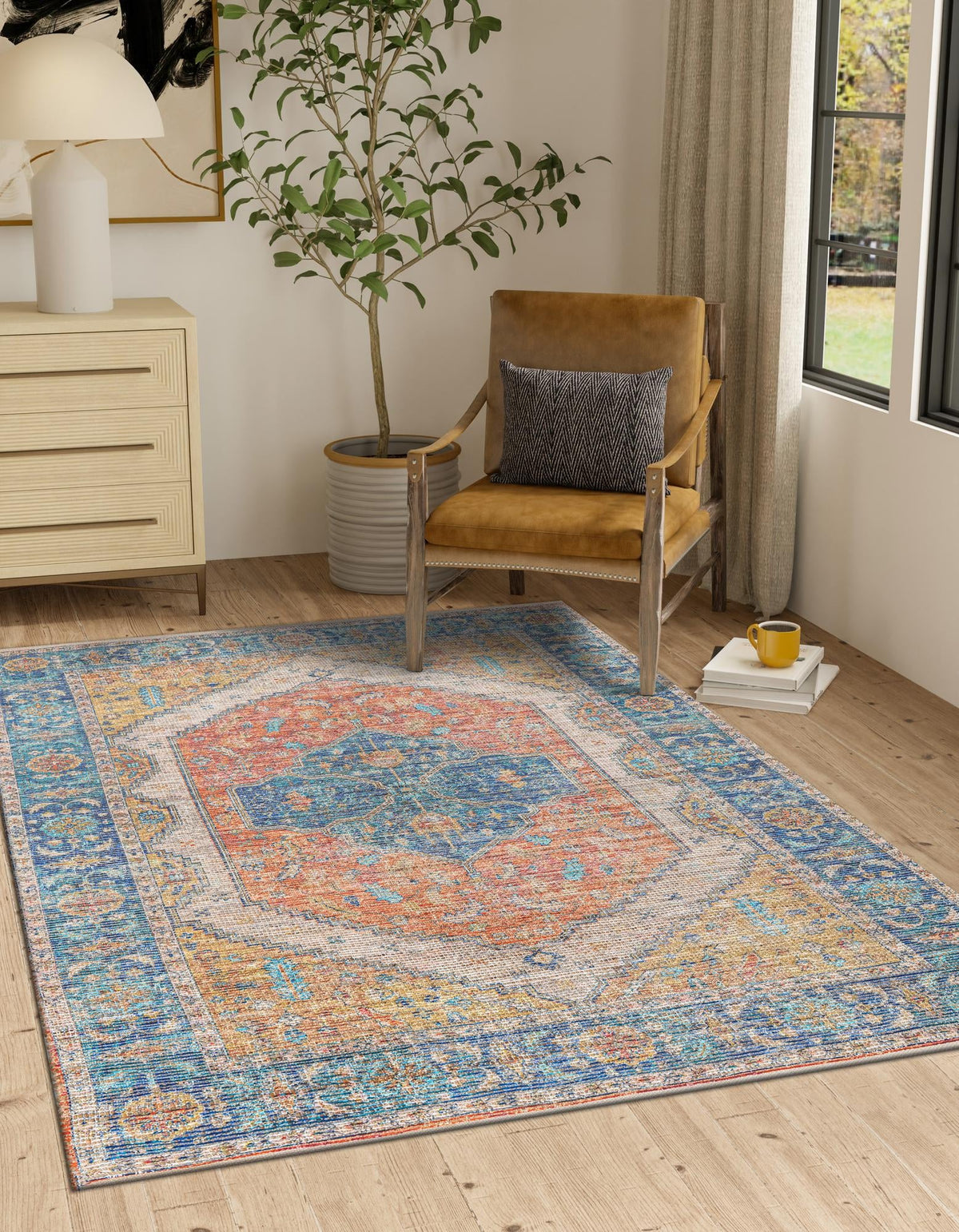 Savannah Threads Collection Area Rug - Charleston Rectangle Orange Yellow  lifestyle 4