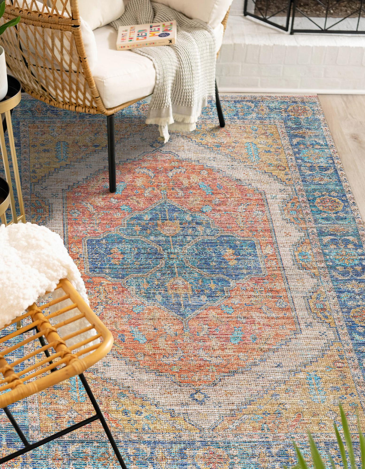 Savannah Threads Collection Area Rug - Charleston Rectangle Orange Yellow  lifestyle 5