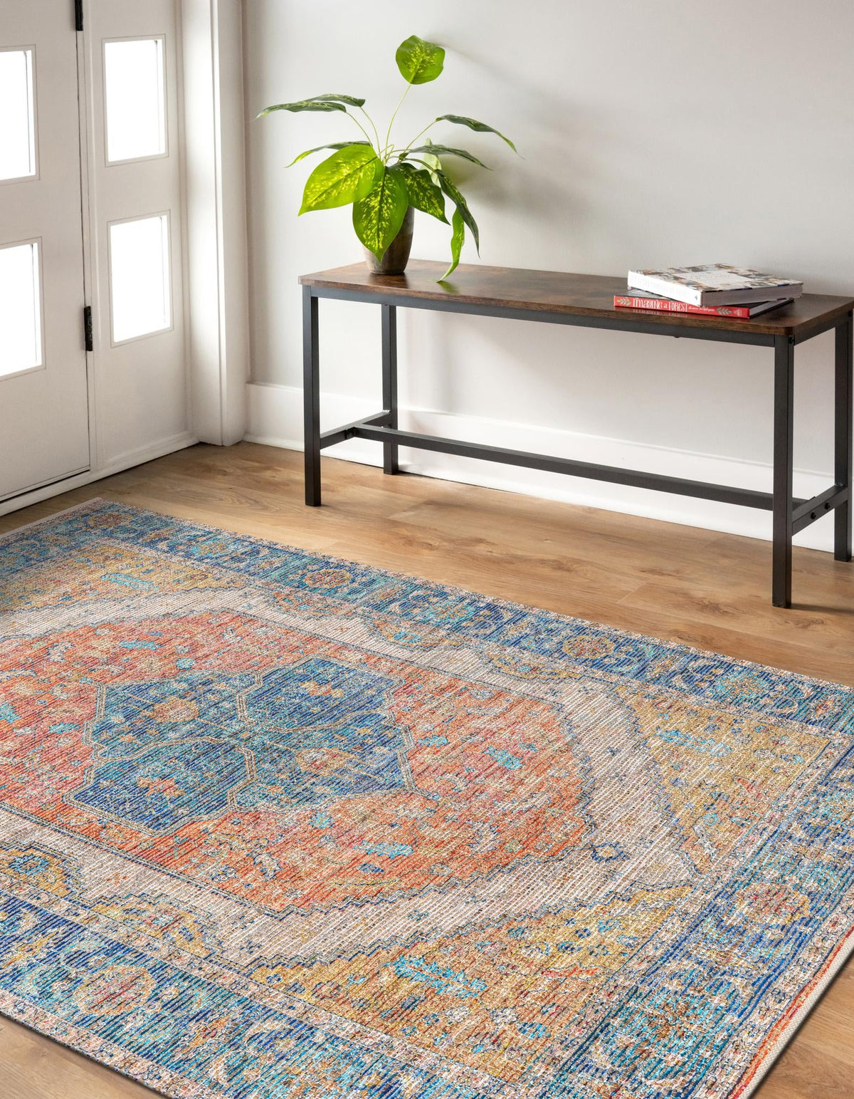 Savannah Threads Collection Area Rug - Charleston Rectangle Orange Yellow  lifestyle 6