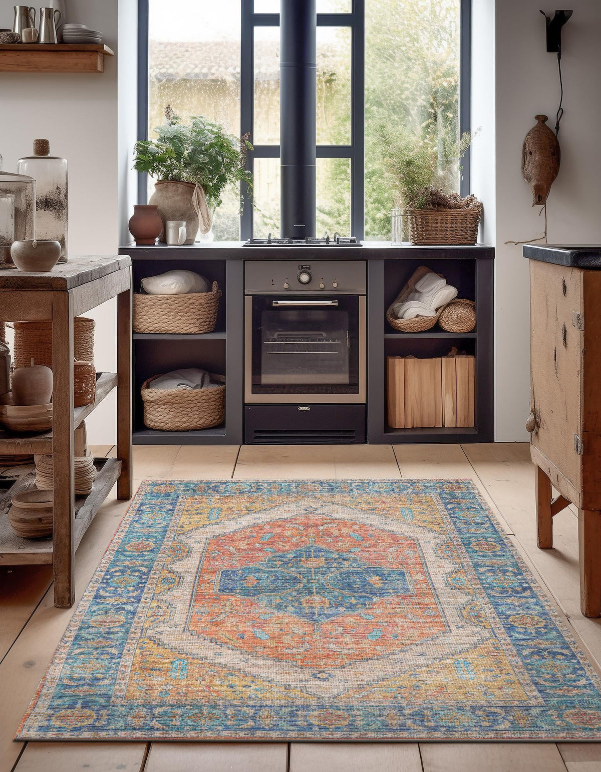 Savannah Threads Collection Area Rug - Charleston Rectangle Orange Yellow  lifestyle 10